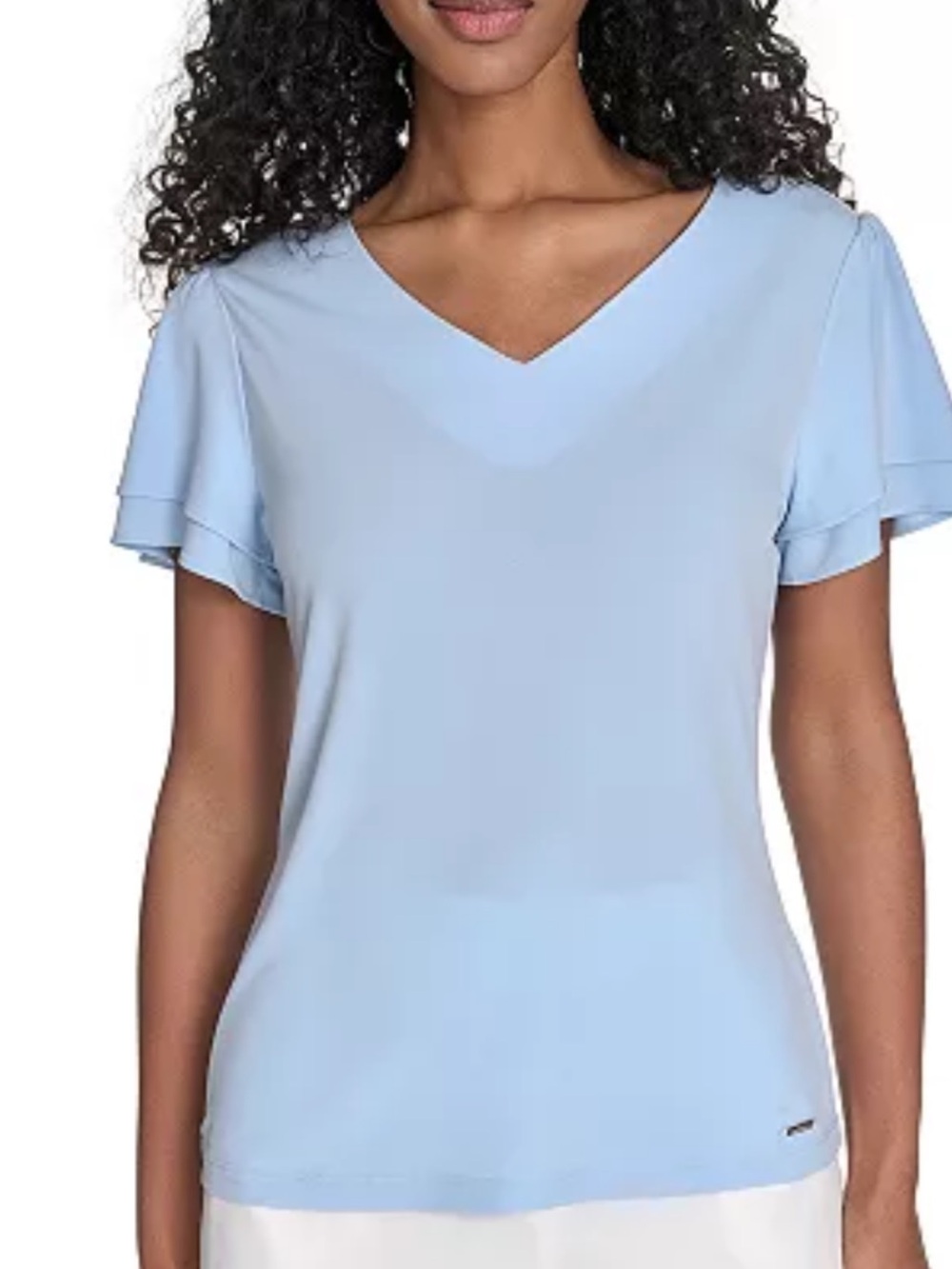 Calvin Klein Pale Blue V-Neck Flutter Sleeve Blouse